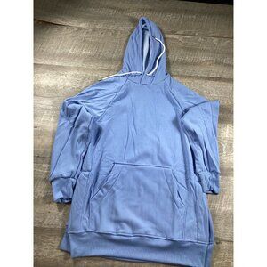 The Warmy Womens Blue Cotton Fleece Hooded Long Sleeve Pullover Sweatshirt M